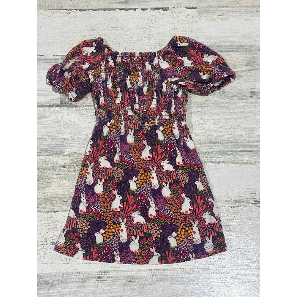 Kindthing Smocked Dress Girls 18-24M Purple Bunny Floral Modal EUC